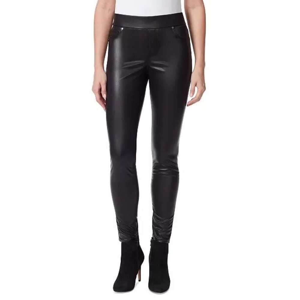 Gloria Vanderbilt Womens 16 Pants Avery Faux Leather Pull-On Leggings Biker Rock